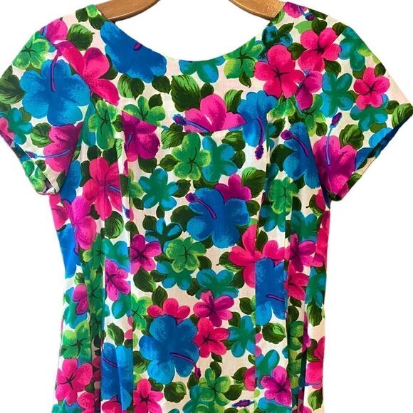 Hawaiian Hibiscus Fuschia Flowers 8 Tiki Oasis Handmade Vintage Maxi Dress - Picture 4 of 15